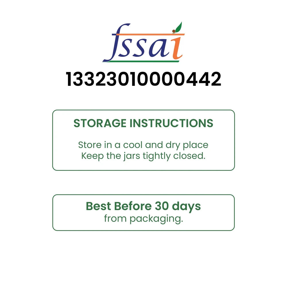 FSSAI label with contact number, storage instructions, and best before date on a white background
