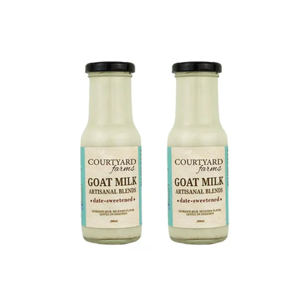 Courtyard Farms date sweetened goat milk flavored milk 200ml naturally sweetened healthy drink easy to digest glass bottle