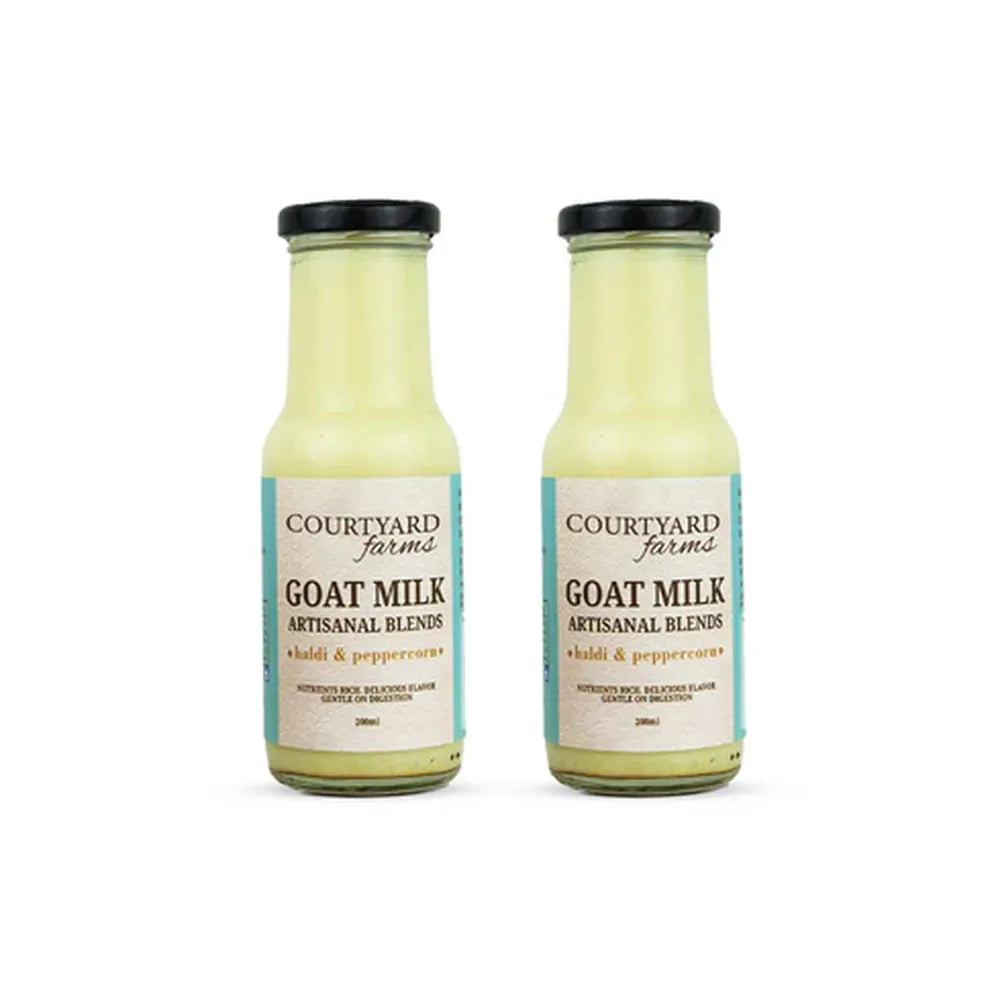 Courtyard Farms haldi peppercorn goat milk flavored milk golden milk drink 200ml easy to digest immunity boosting dairy drink
