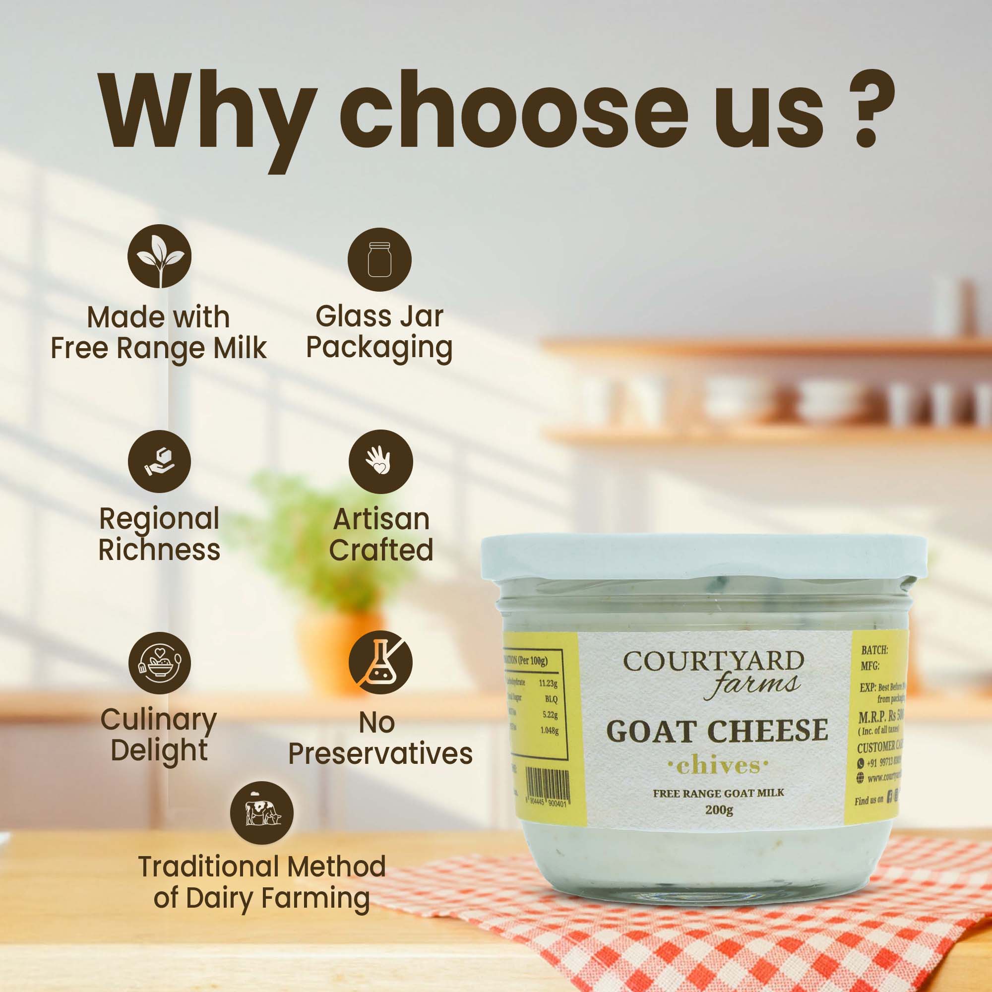 Goat Cheese Chives (200 gm) - Courtyard Farms